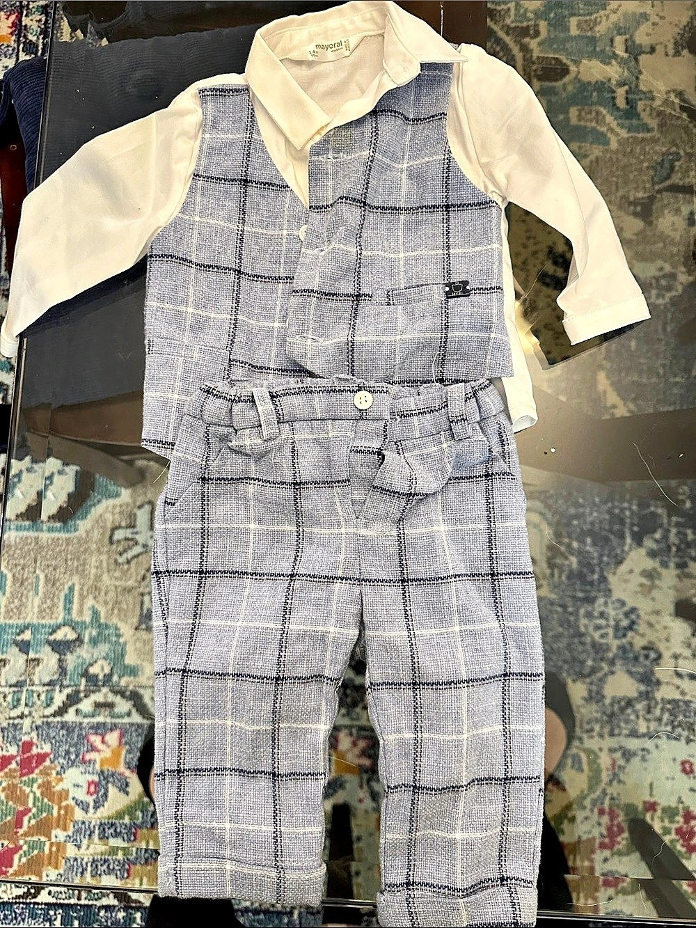 Mayoral Kids Plaid Vest Shirt Pants Set Like New